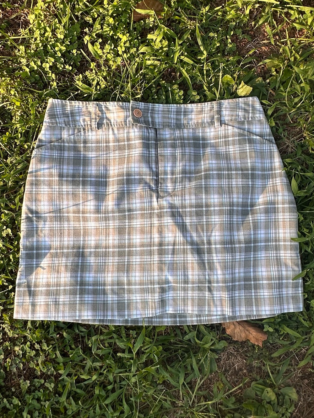 90’s Y2K Plaid Mid RiseMini Skirt in Light Blue and Pastel Green by Fashion Bug